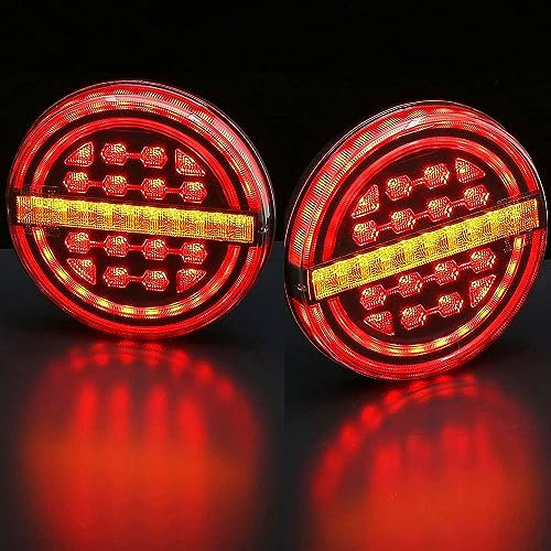 AGRISHOP 2 Stück 12/24V LED Runden Hamburger Rückleuchten für Anhänger, LKW, Rücklicht Anhängerbeleuchtung Heckleuchten Wasserdicht für RV Wohnwagen Traktor Van E-Mark, Rot, 50 Leds, 4,5 Watt, IP67