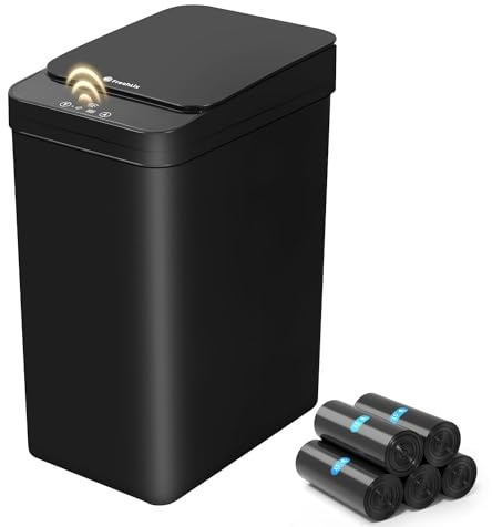 FRESHLIX Bathroom Automatic Trash Can, 4 Gallon Touchless Motion Sensor Small Garbage Can with Lid Smart Electric Narrow Waterproof Garbage Bin for Bedroom Office, Black