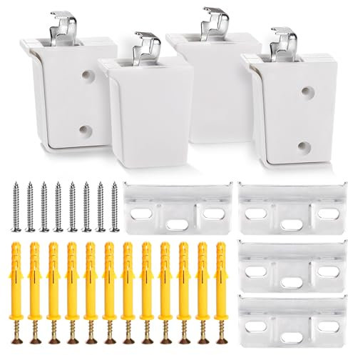 VooGenzek 4 Pièces Plaque de Suspension Murale pour Placard, Support d'armoire Suspendus pour Meubles, Fixation Murale de Meubles de Cuisine, Poids du Roulement 60kg, Blanc