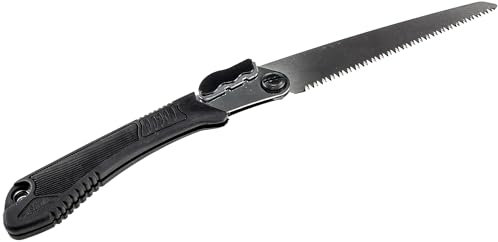 Sierra plegable de 43cm con cierre de seguridad, hoja de sierra de 21cm, mango de goma de 24cm, dientes gruesos, leña fresca para acampar al aire libre