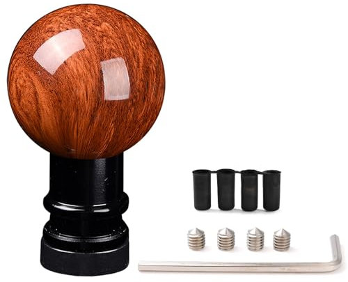 XhuangTech Holzmaserung Auto Schaltknauf, runde Kugel Aluminium Auto Schaltknauf für die meisten manuellen automatischen Autos, Schalthebel Stick Knob mit 3 Adaptern 8mm 10mm 12mm (rot)