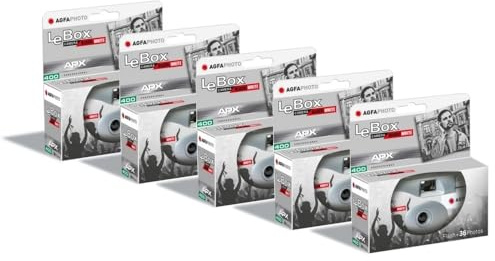 AgfaPhoto Pack 5 x 601026 – Cámara desechable LeBox Black&White, 27 Fotos, Lente óptica de 31 mm – Gris