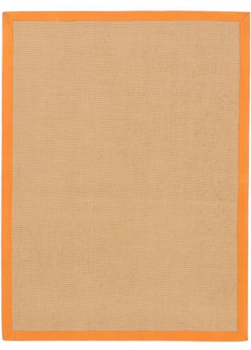 carpetfine Sisalteppich Naturfarbe 240x340 cm handgewebt mit Bordüre aus Baumwolle in Orange | Moderner Rutschfester Flachgewebeteppich Uni aus Naturfasern für Wohnzimmer, Schlafzimmer
