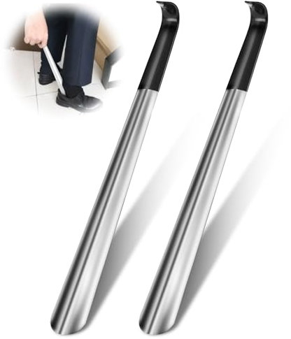Bixury Schuhlöffel Metall Lang 42cm, 2 Stück Schuhanzieher Lang Metall Sehr Stabile Ausführung, Schuhlöffel Lang Metall Shoe Horn mit Schwarze Hülle für Stiefel,Schuhloffel Ausführung Ideal für Reisen