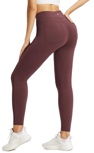 baleaf Leggins Termici Donna Jeans Vita Alta Pantaloni Invernali Felpati Jeggings Caldi con Tasche Rosso M