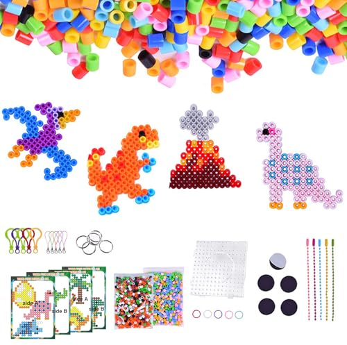 Osuter Fuse Beads -1000pcs Iron Beads Set for Kids 12 Colors 10mm Iron Bead for DIY Crafts with 1 Pegboards, 5 Keyrings, 5 Chain Accessories Gifts for Boys Girls