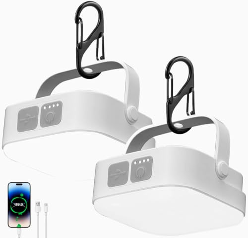 LeKaufen 2 Pièces Lampe Camping, 4000LM Lampe Solaire Camping Rechargeable, Résistant à l'eau Lampe LED Exterieur, Lampe de Camping Extérieure Portable avec 4 Modes pour Camping, Pêche, Randonnée