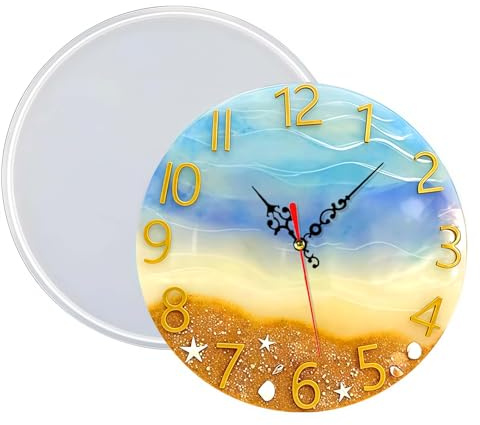 BDYLYS 6 Pezzi Stampi per Orologio in Resina Stampo per Colata in Resina Epossidica con Numeri Romani, Grandi Stampi in Silicone per Orologio da Parete per Progetti Fai-da-Te Artigianali Perfetti per