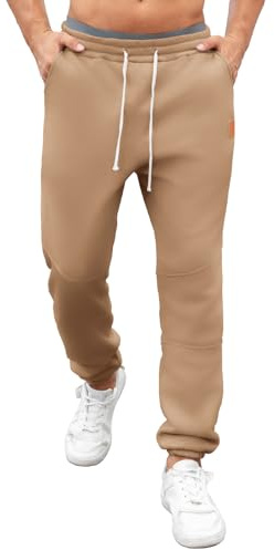 Pantalon Jogging Homme Hiver Doublé Polaire Thermique Chaud avec Cordon de Serrage et Poches Pantalon de Sport Décontracté Kaki L
