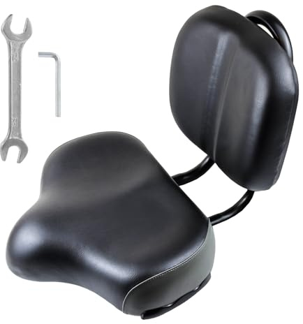 Wocaixy Oversized Bike Seat with Backrest Extra Comfort Wide Bicycle Saddle Replacement with Soft Memory Foam & Waterproof PU Cushion Universal Fit for Tricycle Mountain Bike Commuter Electric Bike