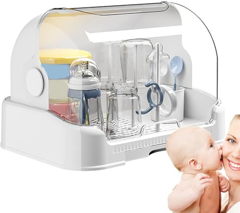 Baby Bottle Storage, Baby Bottle Drying Rack With Toddler Bott-le Storage Box, Dustproof With Removable Drip Tray, Countertop Rack, Portable Ba-by Bo-ttle Holder For Teats, Cups, Pump