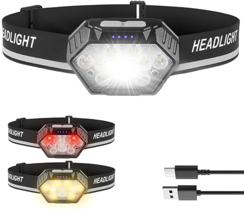 Trongle Head Torch Rechargeable 1500mAh, 11 LED Headlamp with Motion Sensor, 4 Lighting Modes, 45° Adjustable Waterproof Headlight for Camping, Hiking, Running, Outdoor Adventures, 1 Pack