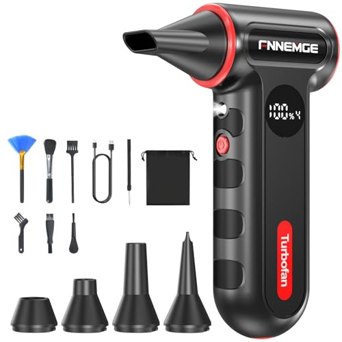 FNNEMGE Soffiatore Elettrico Senza Fili Max 220000 giri/min &12000mAh & 4 Velocità Regolabile con Illuminazione Ausiliaria. Adatto per la Rimozione della Polvere su PC, Tastiere, Auto.