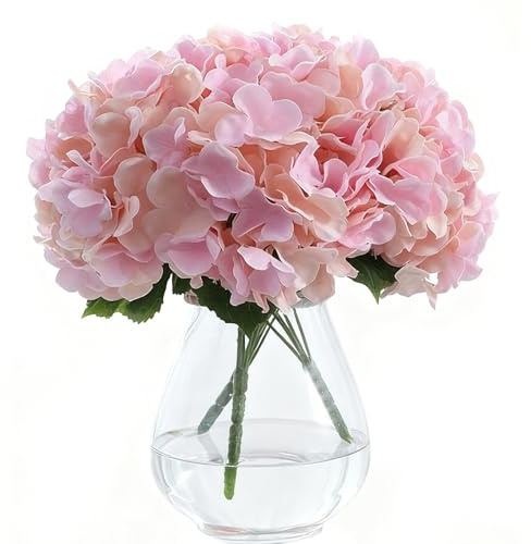 AMLUCKS Hortensias artificiales de seda, 15 cabezas, tacto real, hortensias artificiales con tallos de flores para ramos de boda, fiestas, decoración del hogar (3, rosa)
