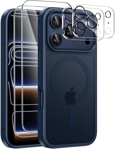 ivencase Magnetica Cover per iPhone 17 Pro Max con 2 Vetro Temperato e 2 Vetro Fotocamera, Compatibile con MagSafe Hard PC Anti-Graffio Protettiva Antiurto Custodia per 17 Pro Max 6.9 -Blu scuro