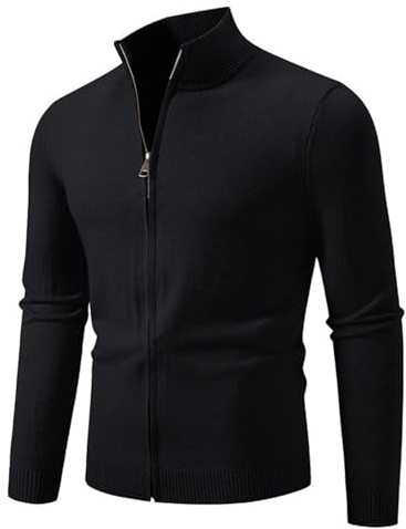 Cexiakong Chaqueta de punto para hombre, chaqueta de punto con cremallera, cuello alto, chaqueta de manga larga, cárdigan de invierno, cárdigan de punto clásico