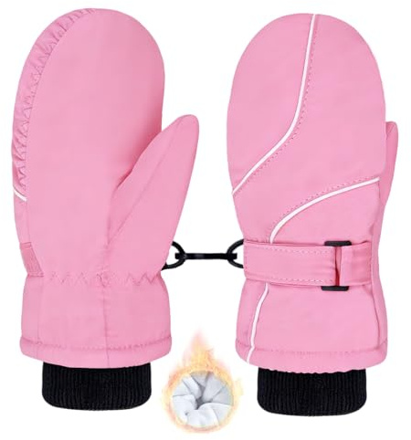 lifwimner Guantes de Invierno para Niños, Manoplas de Esquí Cálidas con Forro Polar Guantes Impermeables Cortavientos para Niñas 3-6 años (Rosa)