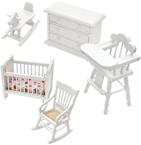 Ngbbby Muebles de casa de muñecas Escala 1 12, Juego de Muebles de casa de muñecas de Madera de 5 Piezas, muñeca Segura, Mini Dormitorio, muñeca bebé