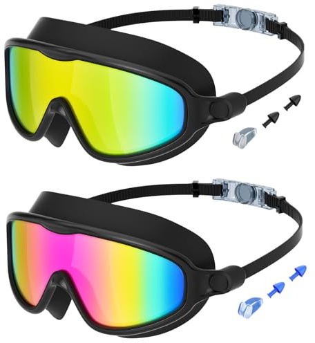 LadJarr 2 Pack Kids Swimming Goggles Wide Vision Swim Goggles with Ear Plugs Nose Clip Anti Fog UV Protection No Leakage Clear Vision for Children Early Teens