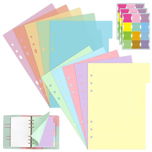 YiiHHooN Divisori A5, 30 Pezzi Divisori 6 Fori, Indici Colorati per Raccoglitore A5 con Linguette Adesive, Separatori per Quaderno Ad Anelli e Agenda per Organizzare in Ufficio