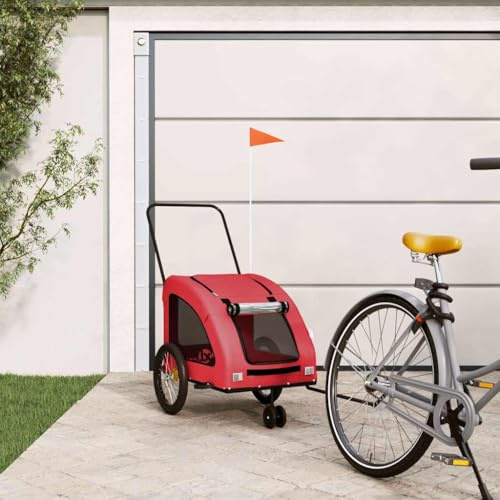 QUAHEAS Rimorchio per bicicletta per cani, rosso, in tessuto Oxford e ferro, 137 x 68 x 72 cm, pieghevole con finestra a rete, parapioggia, due ruote, catarifrangenti, per trasporto di animali