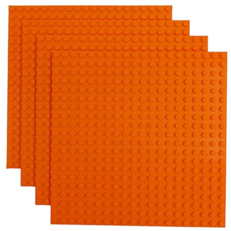 Q-Bricks Classic Bauplatten | 20x20 Noppenanzahl | 16 * 16 cm | Kompatibel mit Meisten Marken | 4 STK. im Set | Farbe: Hell-Orange