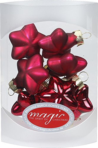 MAGIC 8 Sterne 4cm Glas Weihnachtsschmuck Weihnachtsdeko Christbaumkugeln Weihnachtskugeln Christbaumschmuck Deko Kugeln Farbe: Bordeaux - Ochsenblut Glanz/matt