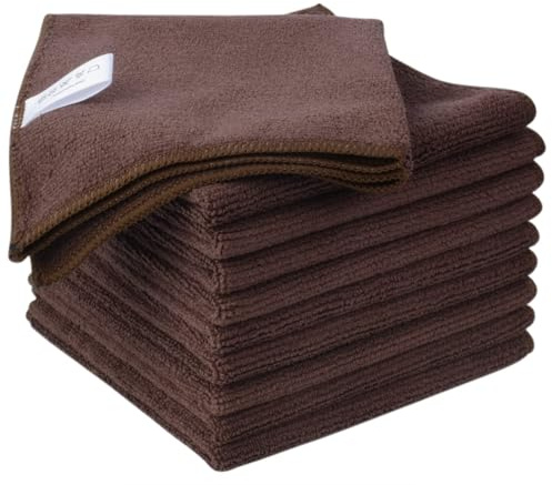 KinHwa Paños de Limpieza de Microfibra, 10 Paquetes de paños Gruesos para la Cocina, superabsorbentes y Suaves, paños Multiusos para el hogar, 30 cm x 30 cm, marrón
