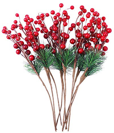 10stücke Künstliche Rote Beerenstiele Realistische Tannenzweige Mit Beeren Für Weihnachtsdekoration Blumenarrangements Und Kränze Feste Und Zuhause