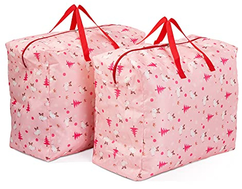 2 Grandi Borsa Portaoggetti Natalizie, 55x46cm - Poliestere 210D Premium, Robuste - Sacche per Ornamenti, Addobbi, Palline e Decorazioni di Alberi di Natale.