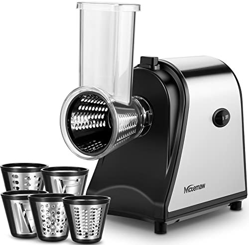 Nictemaw Elektrischer Gemüseschneider 500W Multi Küchenreibe Zerkleinerer Gemüseraspe mit 5 Schneidetrommeln，Edelstahl