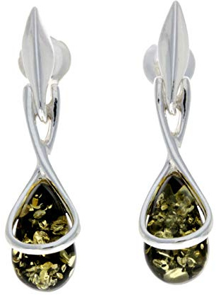SilverAmber Jewellery UK GL151 Boucles d'oreilles pendantes modernes en ambre de la Baltique naturelle et argent sterling 925