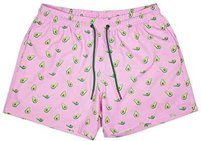 Roits Badbyxor för män, mönstrade, snabbtorkande – badshorts för män, boardshorts, strandbyxor, badshorts, Avokado – rosa, M