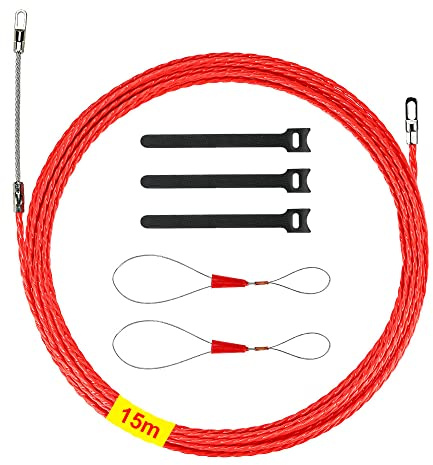 15m Fish Tape Through Wall Cable, 4.5mm Polyester Wire Puller for Laying Cable, Electrical Wire Threader Cable Puller with 2 Guide Springs and 3 Cable Ties