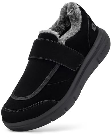 FitVille Scarpe con Strappo Uomo Invernali Pianta Larga Pantofole con Fodera Calda per Esterni ed Interni Nero 42 EU Larga