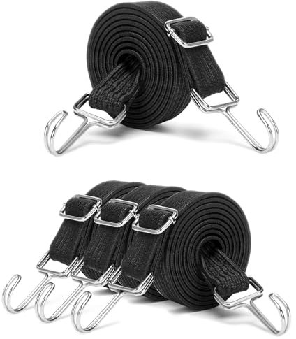 Verstellbar Spanngummi mit Haken, 1M Spanngummi mit Haken, Expander mit Metallhaken, Flach Gepäckspanner Gummiseil, Verstellbar Gepäckspanner Breit für Sackkarre Fahrrad Motorrad Camping, Schwarz