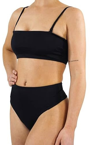 MYLILY Bikini Femme Bandeau Set | Bikini Femme Bandeau Ensemble sans Bretelles | Maillot de Bain | Bikini Brésilien et Bandeau Noir