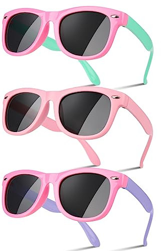 Utensilsto 3 Stück Sonnenbrille Kinder Polarisiert Flexible Sonnenbrille Silikon Rahmen Sonnenbrille Für Jungen Mädchen 4-8 Jahre(Rot+Rosa)