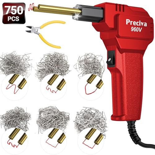 Kit di Saldatura per Plastica per Riparazione Paraurti Auto, Preciva Saldatrice per Plastica con 750 Pezzi di Graffe, Saldatore a Pistola per Riparazione di Paraurti Auto/Ricambi Auto