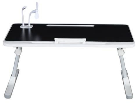 joukares Sängbricka för bärbar dator, höjdvinkel, justerbart sängbord för bärbar dator med vikbara ben, fläkt, USB-ljus, sängbricka för soffa, säng, terrass svart