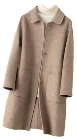 Abrigo de lana 100 % para mujer, de doble cara, elegante, de mezcla de lana, para otoño e invierno, café, L