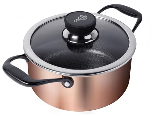 NYORD Kupfertopf - Antihaft, Kratzfest, Kochtopf Wabenstruktur, Hybrid Kupfer Topf, Kupferkern, Keramik Beschichtung, PTFE & PFOA frei, Ofenfest, für Induktion, Gas & Ceran, mit Deckel - 24 cm, 5l