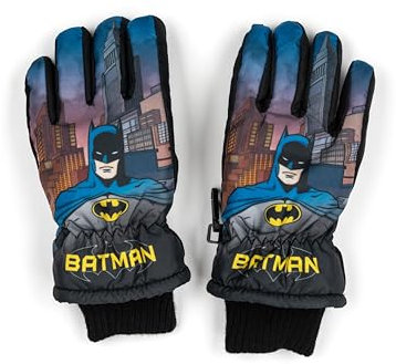 DC Comics Batman Kinder Winter Skihandschuhe für Jungen, Winterhandschuhe wasserdicht und winddicht, Schneehandschuhe, warme Handschuhe für Snowboard und Skifahren Schwarz (Schwarz, 5-7 Jahre)
