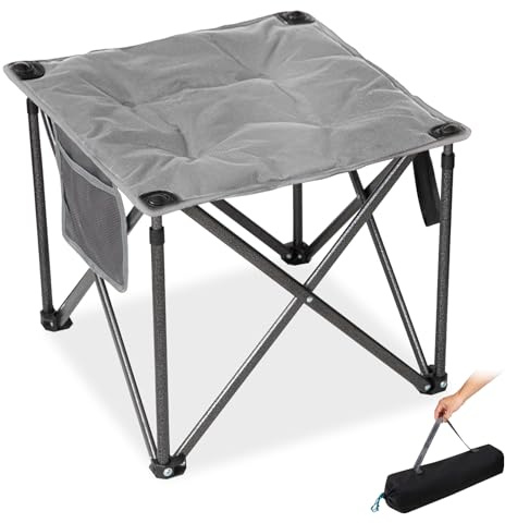 FUNDANGO Oversized Camping Stool 41cm Seat Height, 180kg Heavy Duty Foldable Stools with 240GSM Padded Seat & Carry Bag, Portable Outdoor Seat for Garden, Fishing, Hiking (Grey)