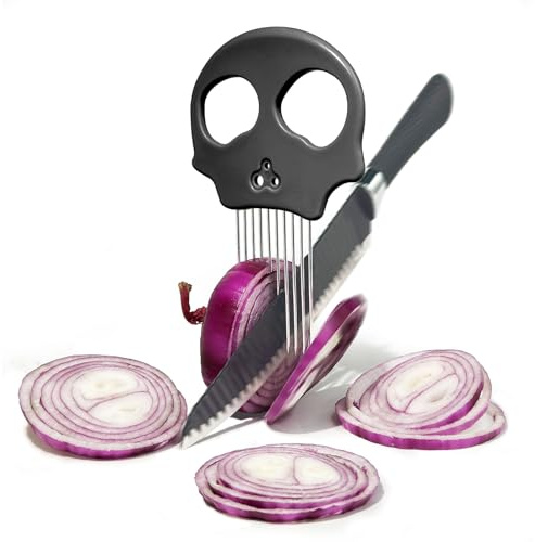 Erehere Stainless Steel Onion Cutter & Egg Slicer – Multi-Function Vegetable Cutter and Herb Stripper for Avocados, Tomatoes, and Potatoes (Obsidian)