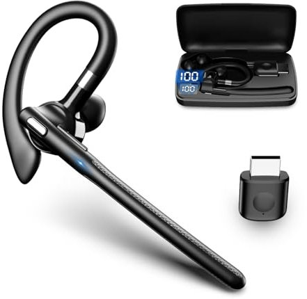 Euakee Bluetooth Freisprech Headset, V5,4 Bluetooth Protokoll, Freisprecheinrichtung Ohr mit 500mAh Ladekoffer, Freisprech Kopfhörer mit CVC 8,0 Dual-Mic für Computer Handys Trucker Home Office (A)