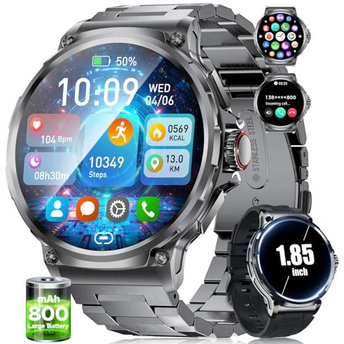 SUNKTA Montre connectée militaire pour homme, batterie 800 mAh, écran HD 1,85, 120 modes sportifs, étanche IP68, grande montre de fitness avec fréquence cardiaque, SpO2, moniteur de sommeil pour