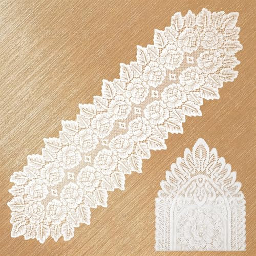2 Stück Tischläufer Spitze 120*35cm Tischläufer Hochzeit Spitze Gestickte Tischdecke Deckchen für Wohnzimmer Rustikale Boho Hochzeit Dekor Braut & Baby Dusche Dekoration