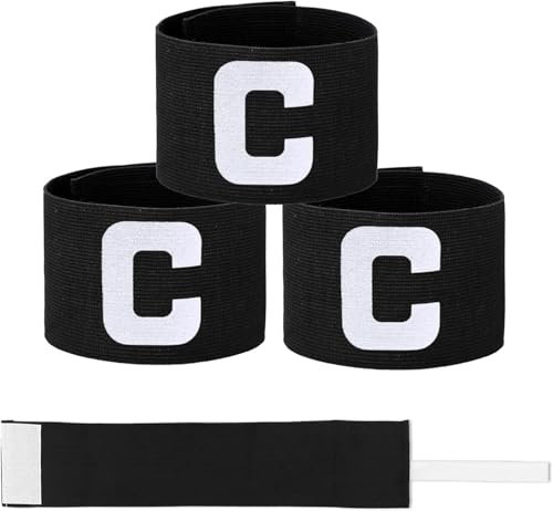 Piriuuo 3 Stück Fußball Armbinde, Verstellbare Fußball Armbinde Elastizität Kapitänsbinde FußballKapitänsbinde Captains Armband für Kinder Erwachsene Junior Viele Sportarten, Schwarz