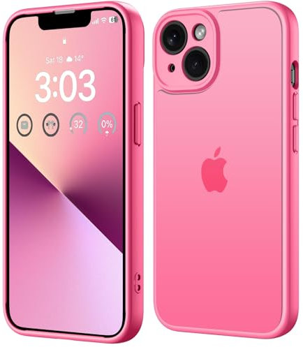ORDA für iPhone 13 Hülle 6,1 Zoll, Vollständiger Kameraschutz Stoßfest Kratzfest Transluzente Rückseite Schutzhülle, Anti-Fingerabdruck Matt Handyhülle für iPhone 13 (Leuchtend Rosa)